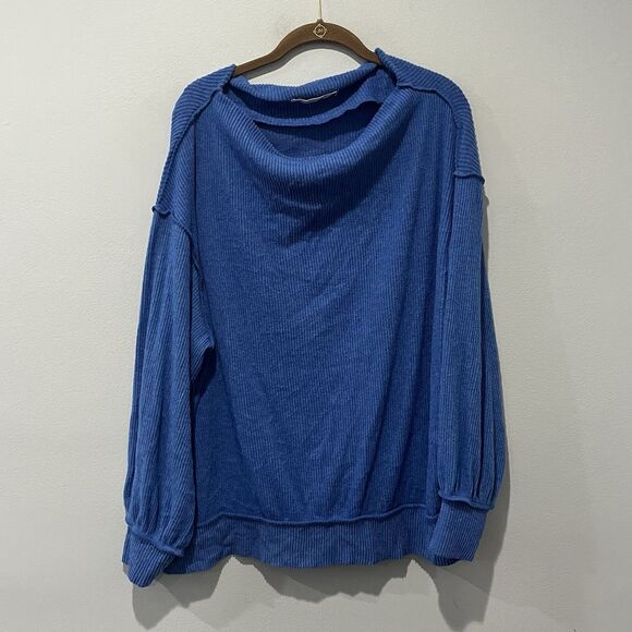 Free People Tops - We the Free People Main Squeeze Hacci Top Women’s Small Blue Slouchy Oversized